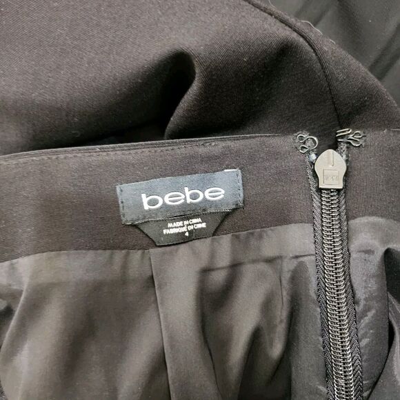 Bebe Skirt Black Pencil Size 4 Satin Tuxedo Stripe Stretch Knee Length - Picture 6 of 9